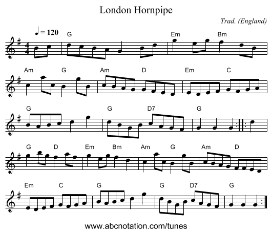 London Hornpipe - staff notation