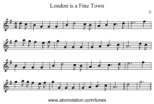 London is a Fine Town - staff notation
