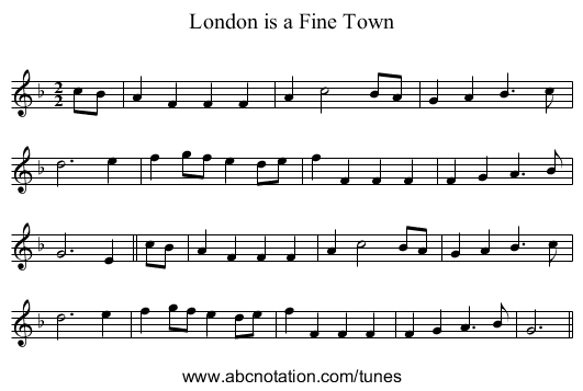 London is a Fine Town - staff notation