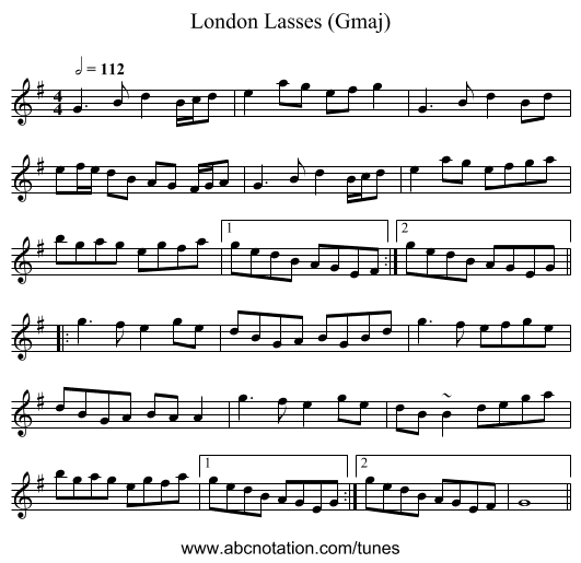 London Lasses (Gmaj) - staff notation