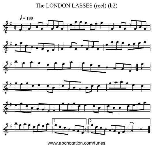 LONDON LASSES (reel) (b2), The - staff notation