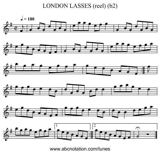 LONDON LASSES (reel) (b2) - staff notation