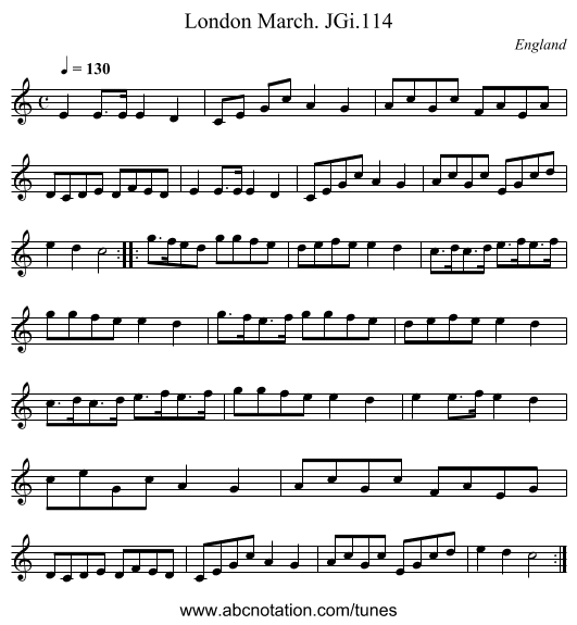 London March. JGi.114 - staff notation