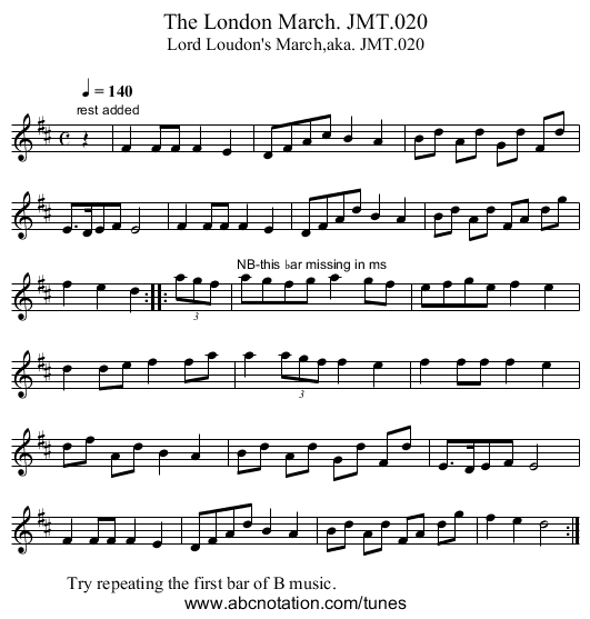 London March. JMT.020, The - staff notation