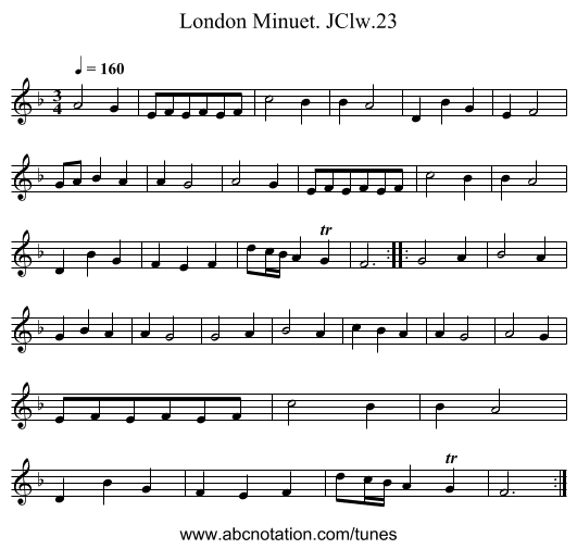 London Minuet. JClw.23 - staff notation