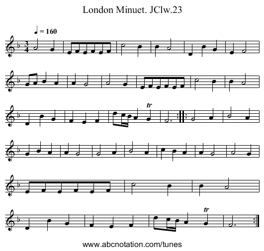 London Minuet. JClw.23 - staff notation