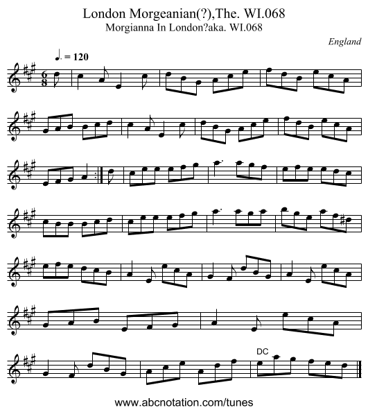 London Morgeanian(?),The. WI.068 - staff notation