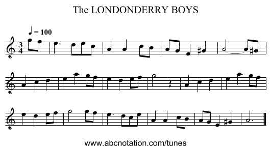 LONDONDERRY BOYS, The - staff notation
