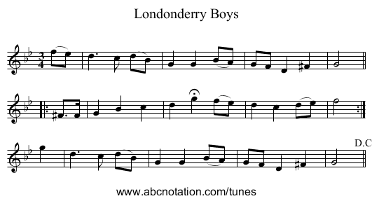 Londonderry Boys - staff notation