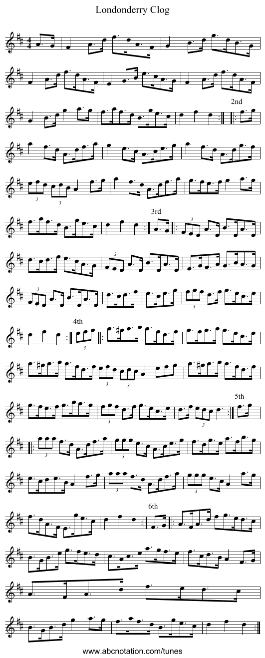 Londonderry Clog - staff notation