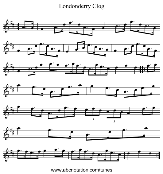 Londonderry Clog - staff notation