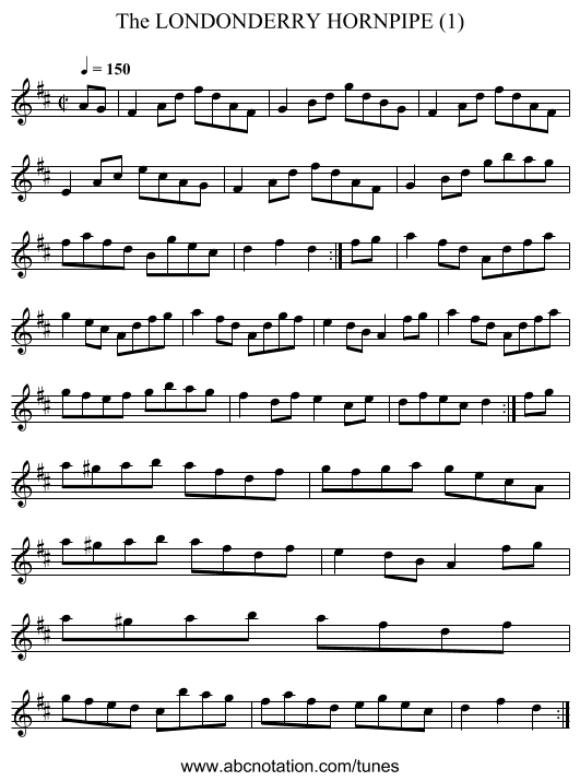 LONDONDERRY HORNPIPE (1), The - staff notation