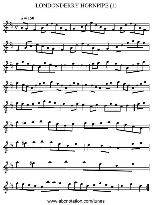 LONDONDERRY HORNPIPE (1) - staff notation