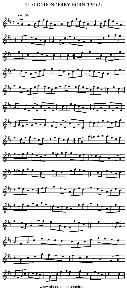 LONDONDERRY HORNPIPE (2), The - staff notation