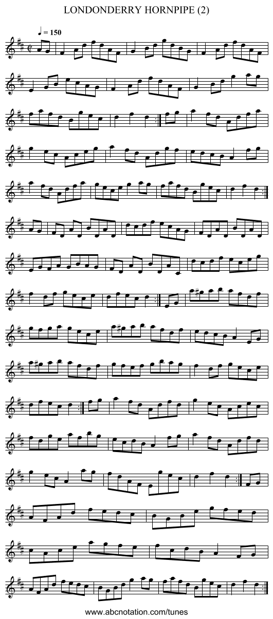 LONDONDERRY HORNPIPE (2) - staff notation