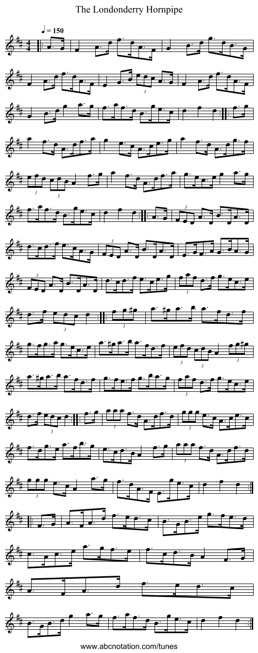Londonderry Hornpipe, The - staff notation