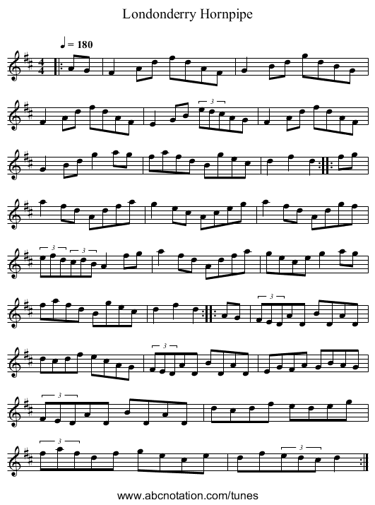 Londonderry Hornpipe - staff notation