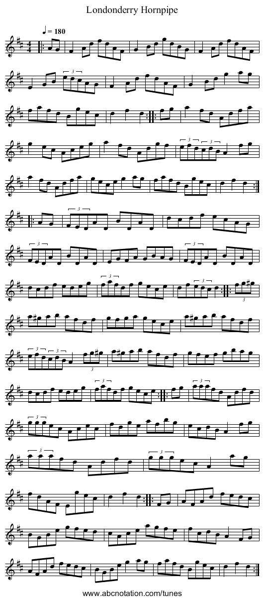 Londonderry Hornpipe - staff notation
