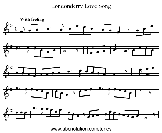 Londonderry Love Song - staff notation