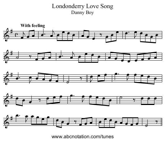 Londonderry Love Song - staff notation
