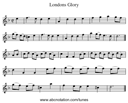 Londons Glory - staff notation