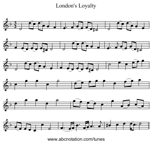London's Loyalty - staff notation