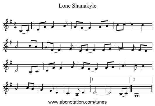 Lone Shanakyle - staff notation