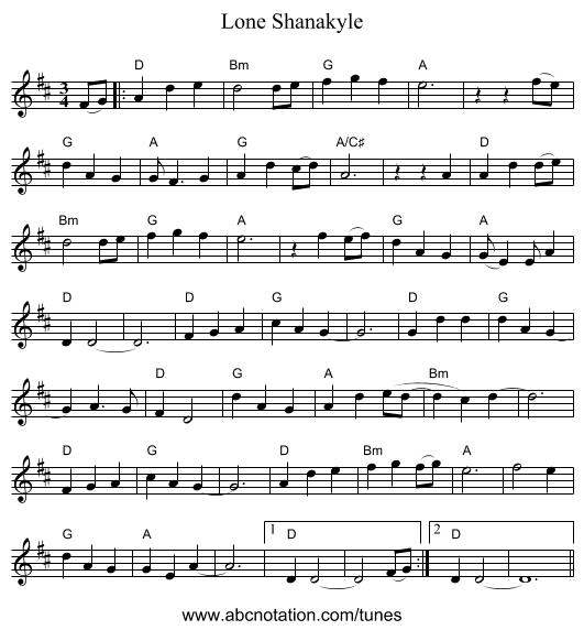 Lone Shanakyle - staff notation