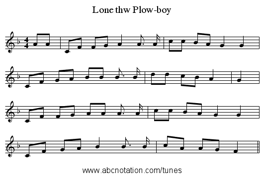 Lone thw Plow-boy - staff notation