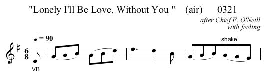Lonely I'll Be Love, Without You     (air)      0321 - staff notation