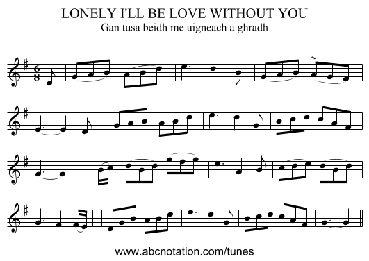 LONELY I'LL BE LOVE WITHOUT YOU - staff notation