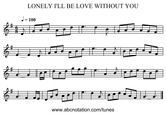 LONELY I'LL BE LOVE WITHOUT YOU - staff notation