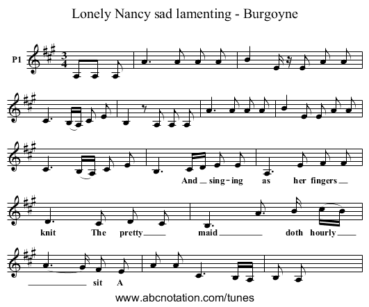 Lonely Nancy sad lamenting - Burgoyne - staff notation