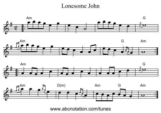 Lonesome John - staff notation