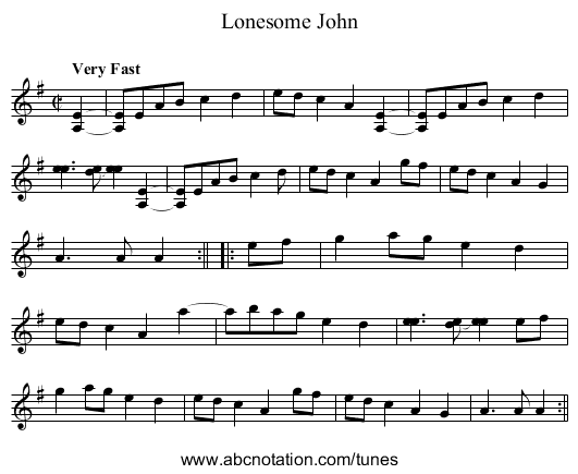 Lonesome John - staff notation