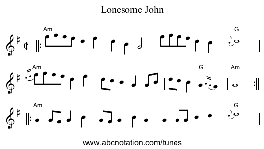 Lonesome John - staff notation