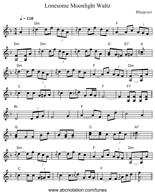 Lonesome Moonlight Waltz - staff notation