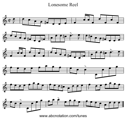 Lonesome Reel - staff notation