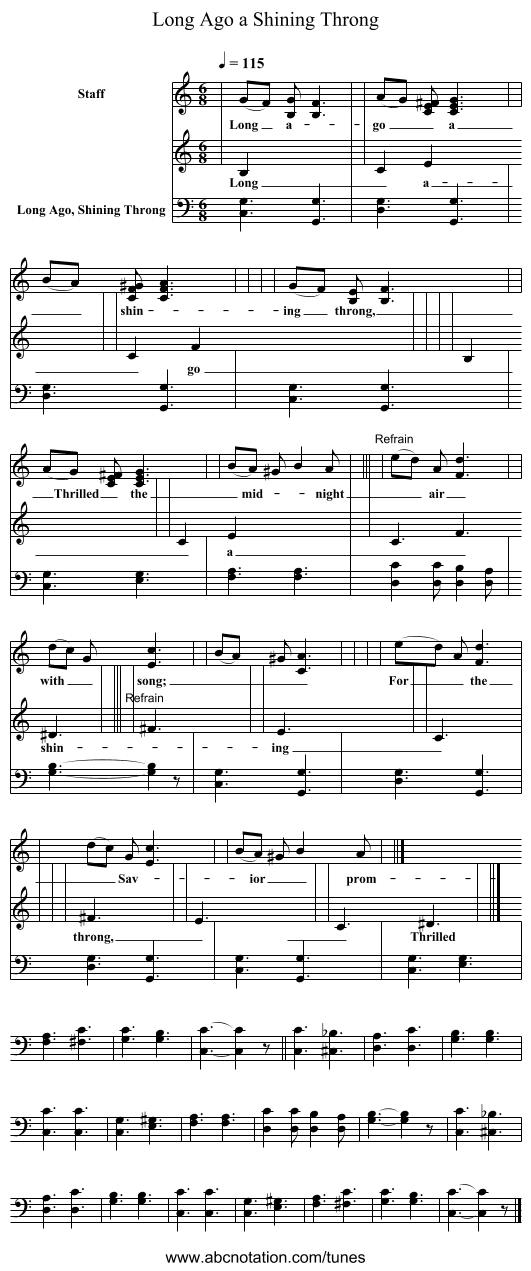 Long Ago a Shining Throng - staff notation