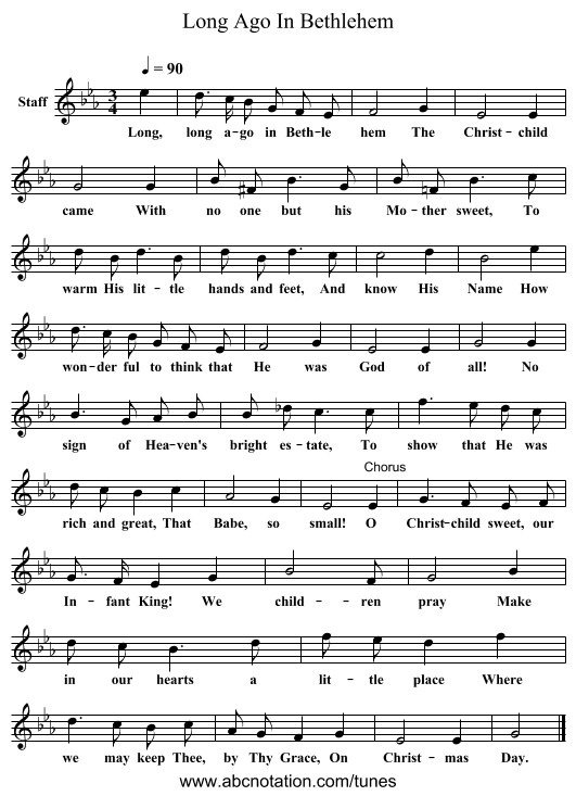 Long Ago In Bethlehem - staff notation