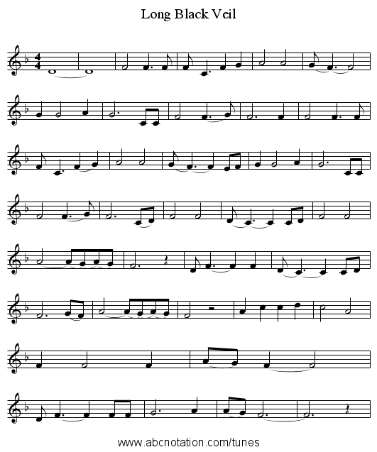 Long Black Veil - staff notation