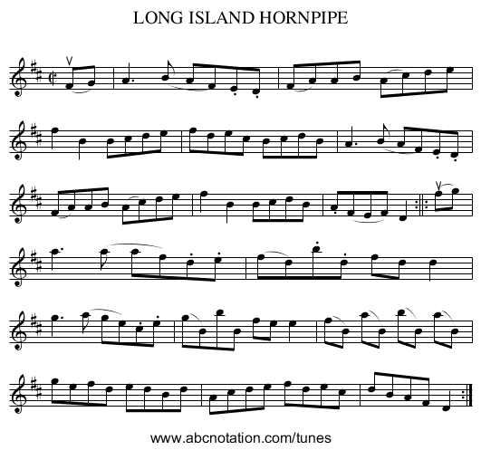 LONG ISLAND HORNPIPE - staff notation