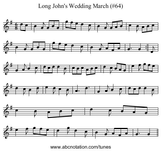 Long John's Wedding March (#64) - staff notation