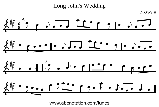 Long John's Wedding - staff notation