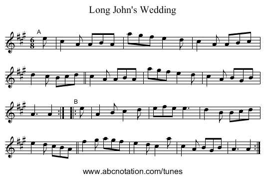 Long John's Wedding - staff notation