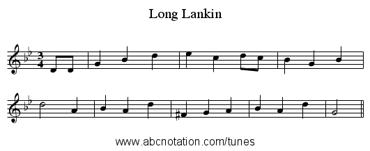Long Lankin - staff notation