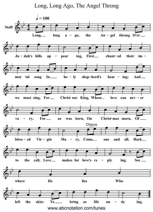 Long, Long Ago, The Angel Throng - staff notation