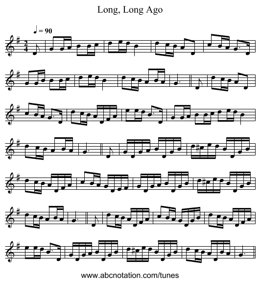 Long, Long Ago - staff notation