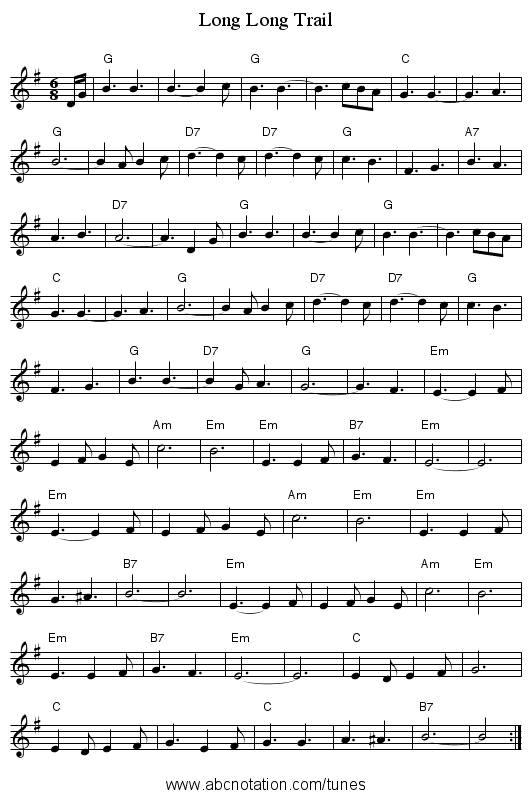 Long Long Trail - staff notation