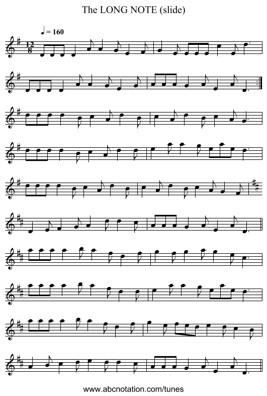 LONG NOTE (slide), The - staff notation